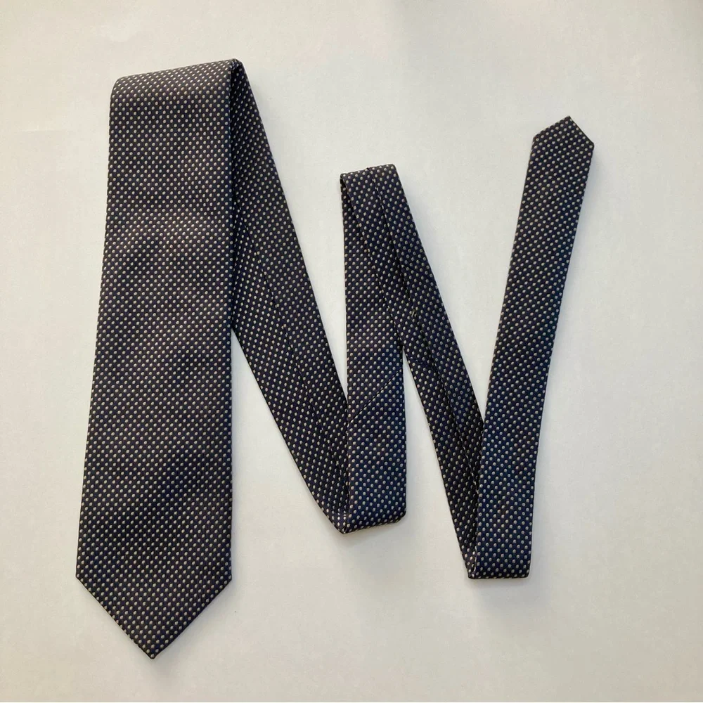 Hickey Freeman Black & Butter Yellow Dotted Classic Heavy Silk Tie 3.5” 59”